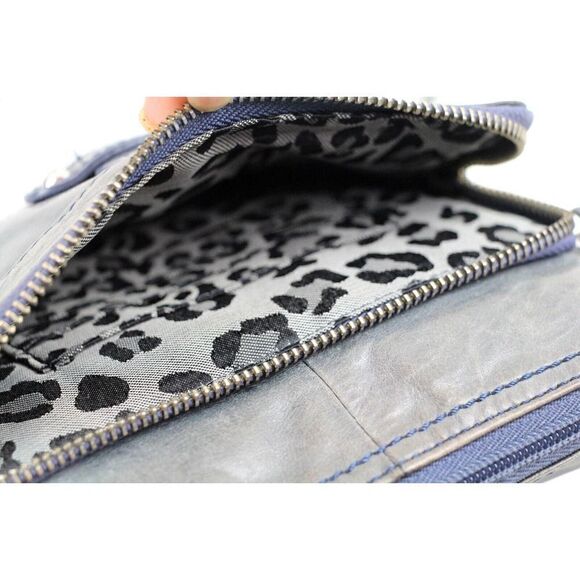 PERLINA DARK GRAY GENUINE LEATHER X-BODY ORGANIZER SHOULDER BAG HANDBAG PURSE - Picture 10 of 13